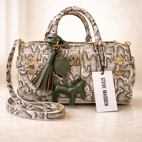 Steve Madden Snakeskin Satchel / Crossbody Bag – Gold Hardware – New w/ Tags - Picture 3 of 6